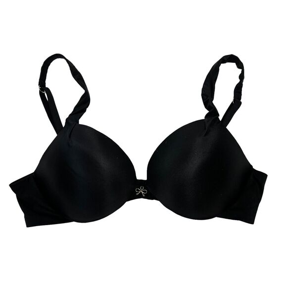 Victoria's Secret Size 34C Plunge Bra Tiny Bow Detail Underwire Adjustable Black - Picture 1 of 10